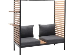 Lounge-Set Skipton 2-teilig mit Hocker Teakholz Schwarz-Anthrazit