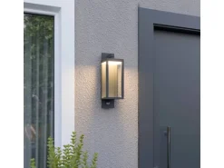 Lucande LED Wandleuchte Außen Laterne Ferdinand 9619150 mit Bewegungsmelder Spritzwassergeschützt Modern in Alu aus Aluminium 1-flammig