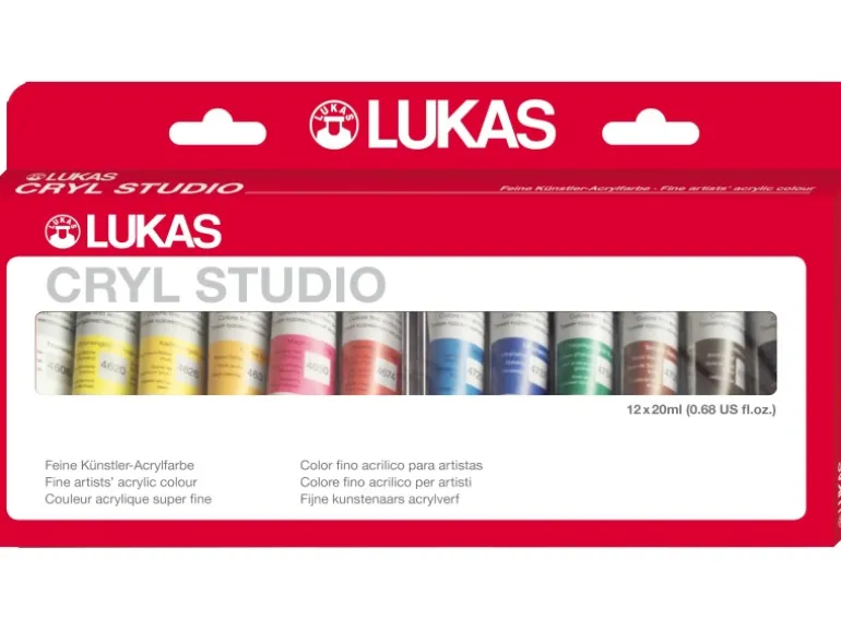 Lukas Cryl Studio Acrylfarben-Set 12 x 20 ml Tuben im Karton-Etui