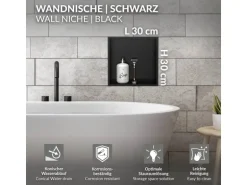 LuxeBath Wandnische aus Edelstahl 30x30x10 cm Schwarz Duschnische mit Rahmen