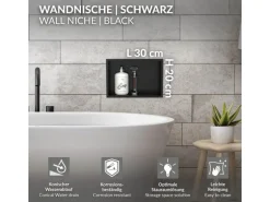 LuxeBath Wandnische aus Edelstahl 20x30x10 cm Schwarz Duschnische mit Rahmen