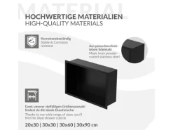 LuxeBath Wandnische aus Edelstahl 20x30x10 cm Schwarz Duschnische mit Rahmen