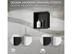 LuxeBath Wandnische aus Edelstahl 30x30x10 cm Schwarz Duschnische Einbauregal