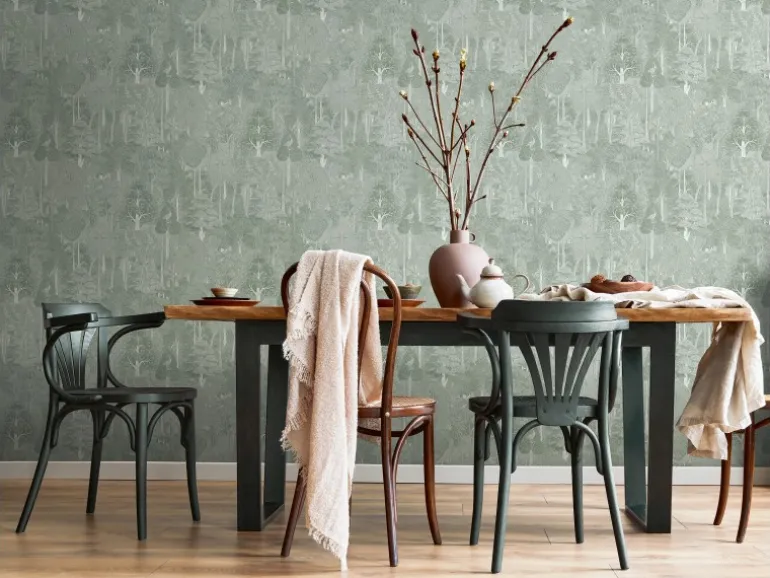 Marburg Vliestapete Künstlerischer Wald Floral Modern 10,05 m x 0,53 m Grün-Weiß