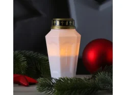 Marelida LED Grablicht Grabkerze Grableuchte Orange Flackernd Timer H 15,5cm Weiß