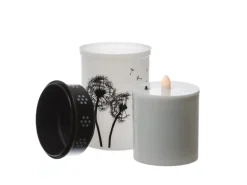 Marelida LED Grablicht Grabkerze Pusteblume Friedhof Trauer Gedenklicht 12cm Timer Weiß