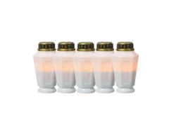 Marelida LED Grablicht Grabkerze Grableuchte Orange Flackernd Timer H 15,5cm Weiß 5Stück