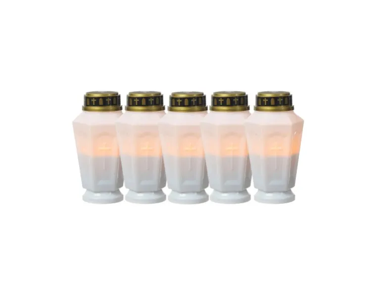 Marelida LED Grablicht Grabkerze Grableuchte Orange Flackernd Timer H 15,5cm Weiß 5Stück