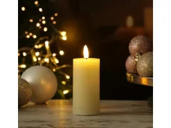 Marelida LED Kerze LINA Rustik Optik Echtwachs Flackernde 3D Flamme Timer H 12,5cm Creme