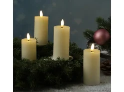 Marelida LED Kerze LINA Rustik Optik Echtwachs Flackernde 3D Flamme Timer H 12,5cm Creme