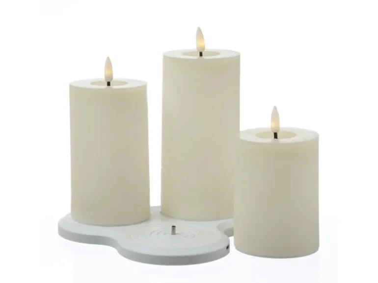 Marelida LED Kerzenset LISA Rustik Optik Echtwachskerzen Wiederaufladbar Creme 3er Set