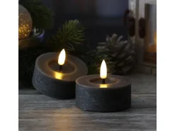 Marelida LED Maxi Teelichter Lina Rustik Optik Flackernd Echtwachs D 7cm Grau 2 Stück