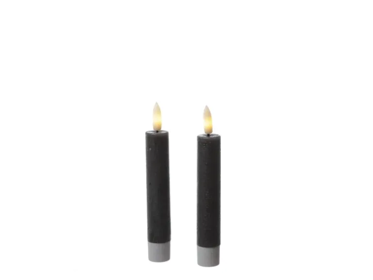 Marelida LED Stabkerzen Tafelkerzen Spitzkerzen Echtwachs Rustik Optik H 14cm Grau 2St