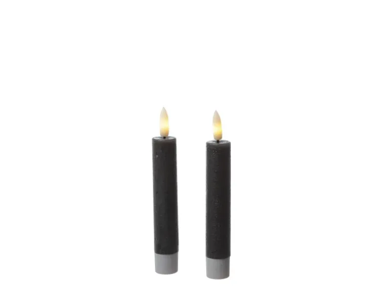 Marelida LED Stabkerzen Tafelkerzen Spitzkerzen Echtwachs Rustik Optik H 14cm Grau 2St