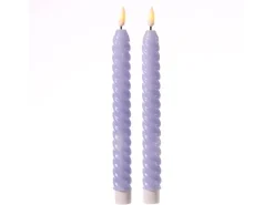 Marelida LED Stabkerzen Twist Tafelkerzen Gedreht Echtwachs Flackernd 25cm Flieder 2St