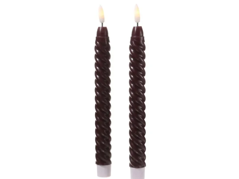 Marelida LED Stabkerzen Twist Tafelkerzen Gedreht Echtwachs Flackernd 25cm Timer Rot 2St