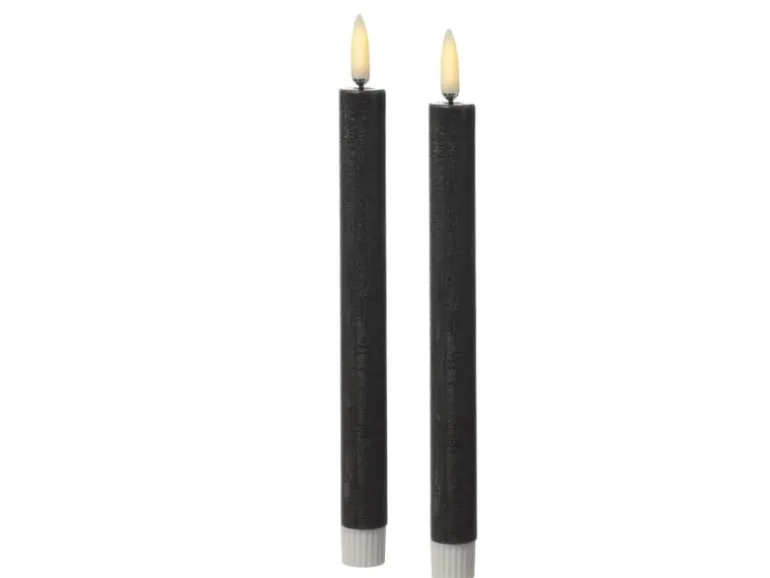 Marelida LED Stabkerzen Tafelkerzen Spitzkerzen Echtwachs Rustik Optik H 24cm Grau 2St