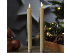 Marelida LED Stabkerzen Tafelkerzen Spitzkerzen Echtwachs Rustik Optik H 24cm Creme 2St