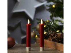 Marelida LED Stabkerzen Tafelkerzen Spitzkerzen Echtwachs Rustik Optik H 15cm Rot 2St