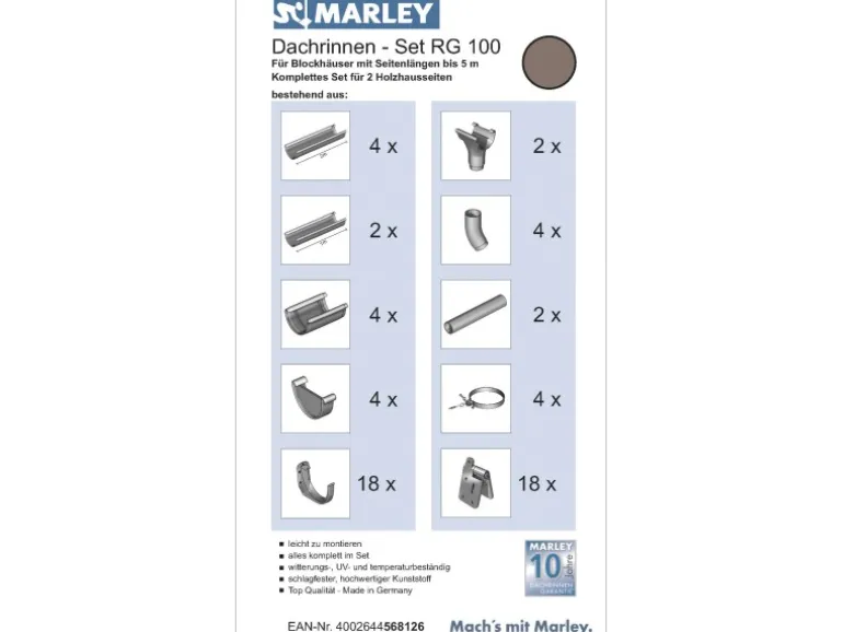 Marley Dachrinnen-Set RG 100 für Blockh. L 5 m inkl. Verstellw. Braun