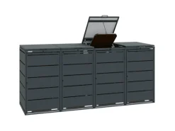 MBOX24 Classic Mülltonnenbox für 4 Mülltonnen (240L) aus Verzinktem Stahl 4er Metall Mülltonnenverkleidung in Anthrazit Robust & Wetterfest