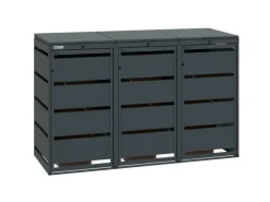 MBOX24 Classic Mülltonnenbox für 3 Mülltonnen (120L) aus Verzinktem Stahl 3er Metall Mülltonnenverkleidung in Anthrazit Robust & Wetterfest