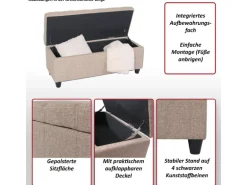 MCW Aufbewahrungs-Truhe Kriens Stoff/Textil 45x114x45cm Schriftzug Grau