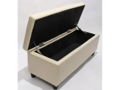 MCW Aufbewahrungs-Truhe Kriens Leder/Kunstleder 112x45x45cm Creme