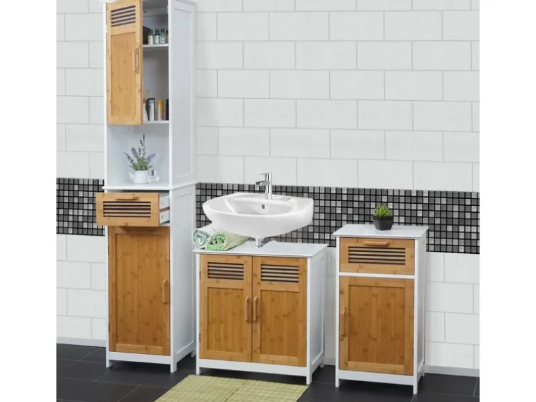MCW Badset A85 Hochschrank Waschbeckenunterschank Kommode