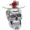MCW Beistelltisch Totenkopf A19 Polyresin Glastisch Wohnzimmertisch Silber 52x55x55cm