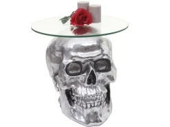 MCW Beistelltisch Totenkopf A19 Polyresin Glastisch Wohnzimmertisch Silber 52x55x55cm