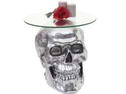 MCW Beistelltisch Totenkopf A19 Polyresin Glastisch Wohnzimmertisch Silber 52x55x55cm