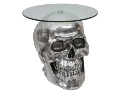 MCW Beistelltisch Totenkopf A19 Polyresin Glastisch Wohnzimmertisch Silber 52x55x55cm