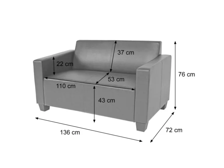 MCW 2er Sofa Moncalieri Kunstleder Dunkelgrau