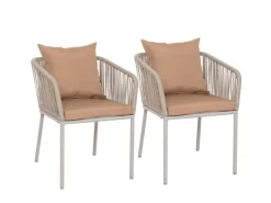 MCW 2er-Set Gartenstuhl N41 Hellgrau Kissen Taupe
