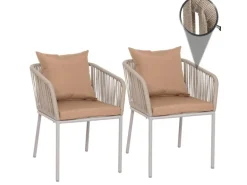 MCW 2er-Set Gartenstuhl N41 Hellgrau Kissen Taupe