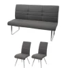 MCW Esszimmer-Set G55Bank Küchenstuhl Stuhl Grau-Braun Bank 180cm