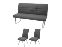 MCW Esszimmer-Set G55Bank Küchenstuhl Stuhl Grau-Braun Bank 180cm