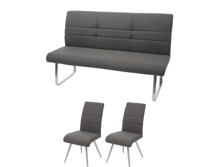 MCW Esszimmer-Set G55Bank Küchenstuhl Stuhl Grau-Braun Bank 180cm