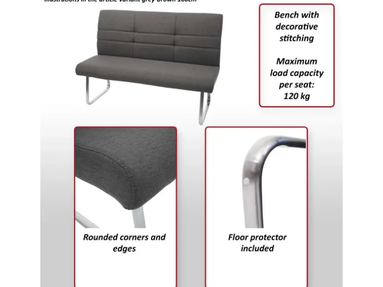 MCW Esszimmer-Set G55Bank Küchenstuhl Stuhl Grau-Braun Bank 180cm