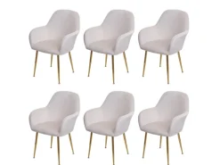 MCW Esszimmerstuhl F18 6er-Set Samt Creme-Weiß Goldene Beine