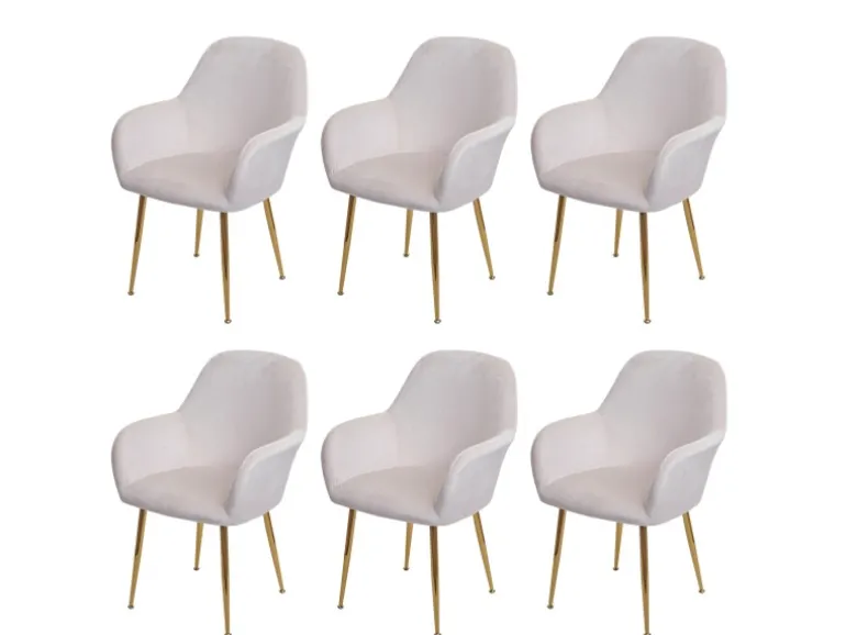 MCW Esszimmerstuhl F18 6er-Set Samt Creme-Weiß Goldene Beine