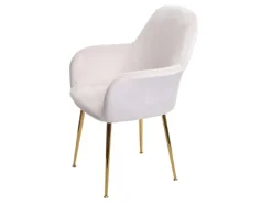 MCW Esszimmerstuhl F18 6er-Set Samt Creme-Weiß Goldene Beine