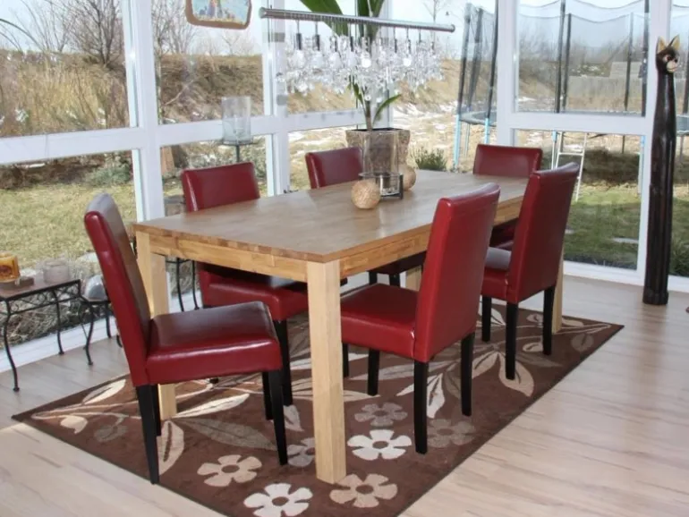 MCW Esszimmerstuhl Littau 2er-Set Leder Rot Dunkle Beine