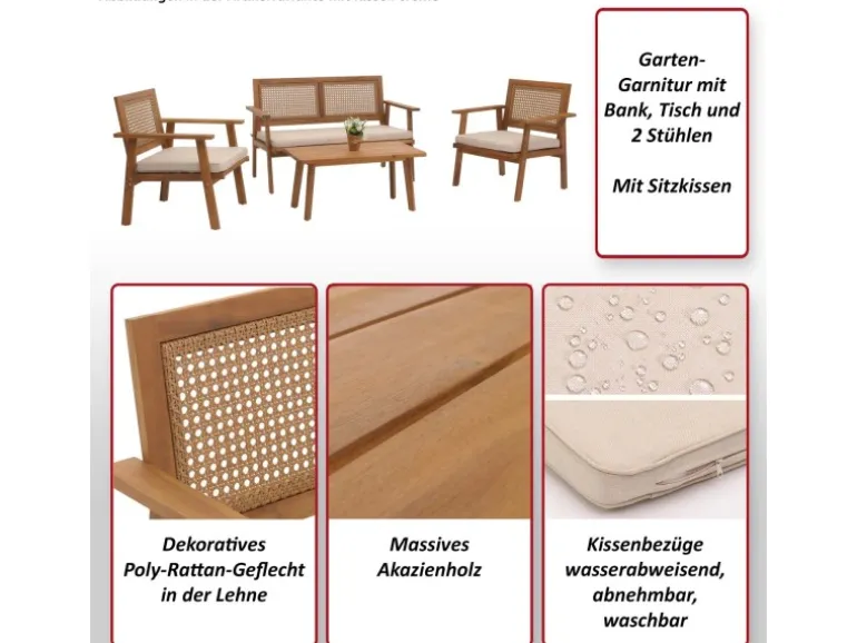 MCW Garten-Garnitur MVG-N46 4-teilig Kissen Creme