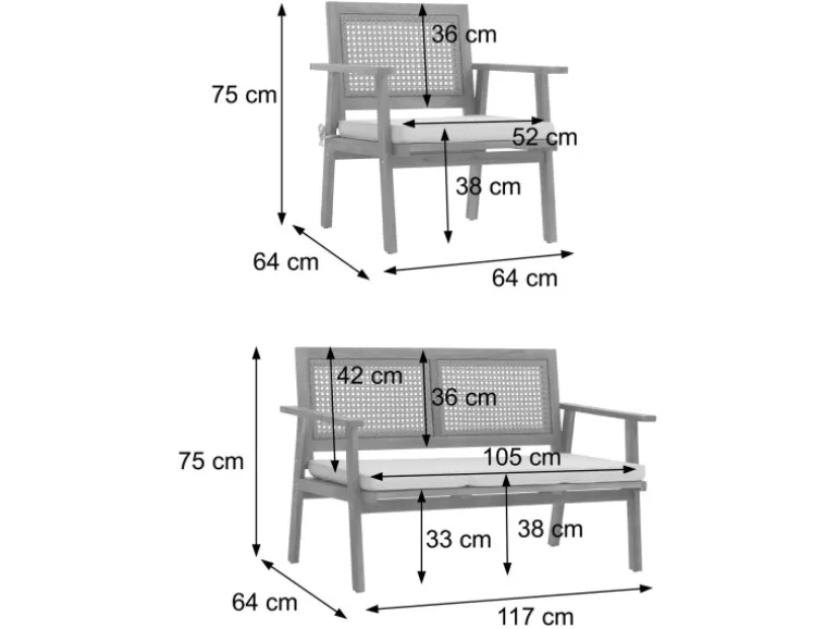 MCW Garten-Garnitur MVG-N46 4-teilig Kissen Creme