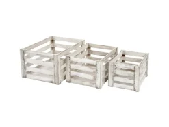 MCW Holzkiste C56 3er-Set Weiß Shabby