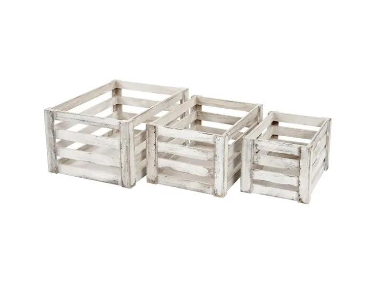 MCW Holzkiste C56 3er-Set Weiß Shabby