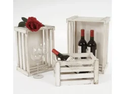 MCW Holzkiste C56 3er-Set Weiß Shabby