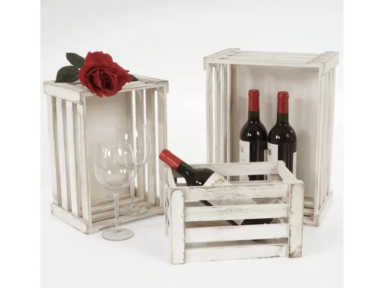 MCW Holzkiste C56 3er-Set Weiß Shabby